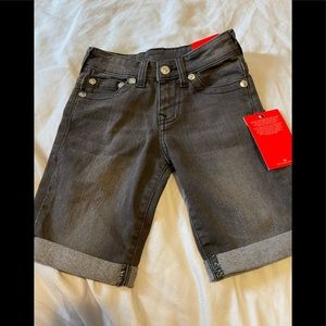 True Religion Geno Black Denim Roll Cuff Shorts NWT